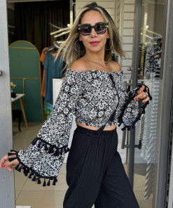 Püsküllü Crop Bluz