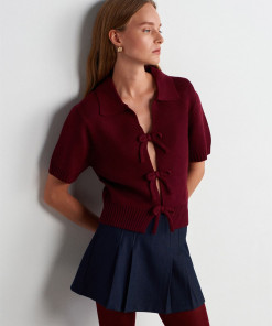 Fiyonklu Triko Top-Bordo