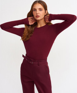 Bisiklet Yaka Kol Ortası Droplu Kazak-Bordo