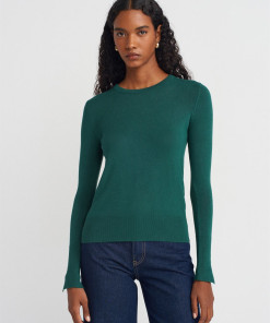 Bisiklet Yaka Kol Ortası Droplu Kazak-K.Zümrüt